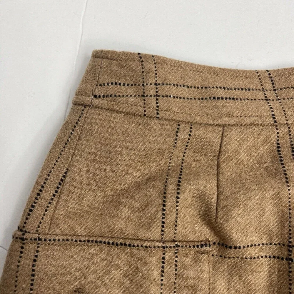 Madewell Zip Front Windowpane Mini Skirt Size 6 NWT Camel Brown Wool